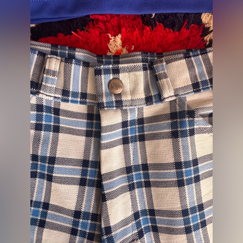 70s Vintage Blue Plaid Pants Sz M - Picture 4 of 11